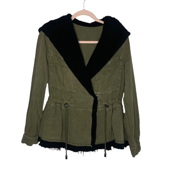 Free People Soft Peplum Hooded Military Army Green Cargo Jacket - Picture 5 of 15